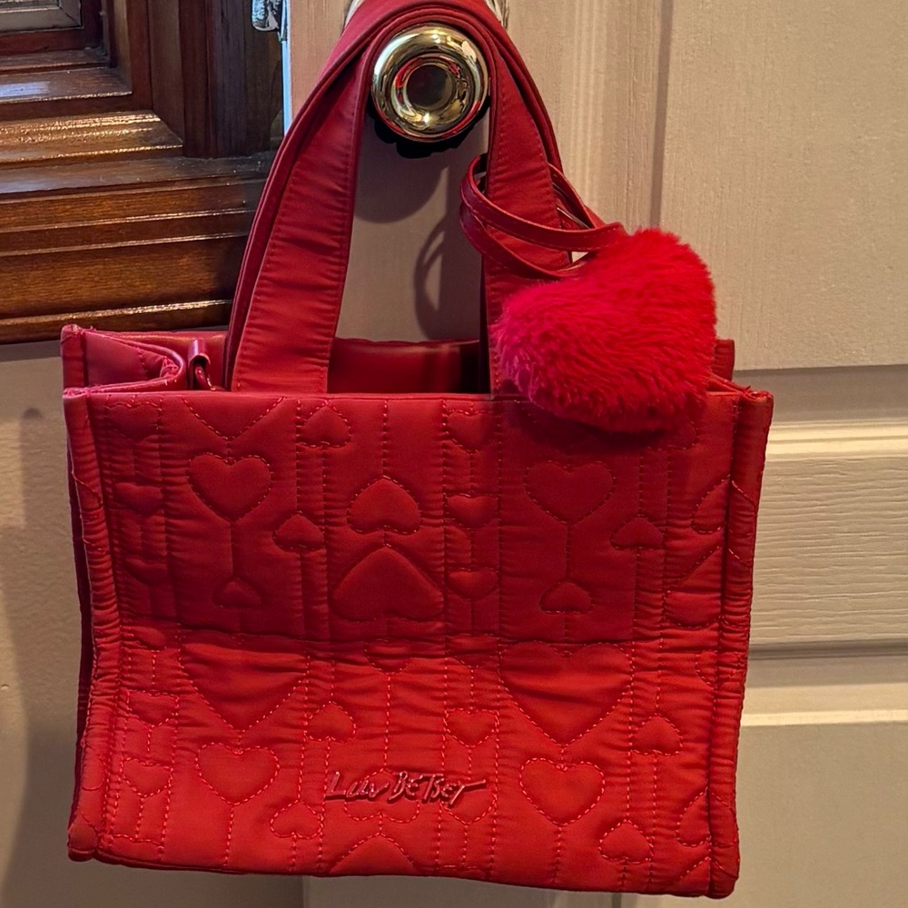 Red Quilted Heart Tote with Pom Charm